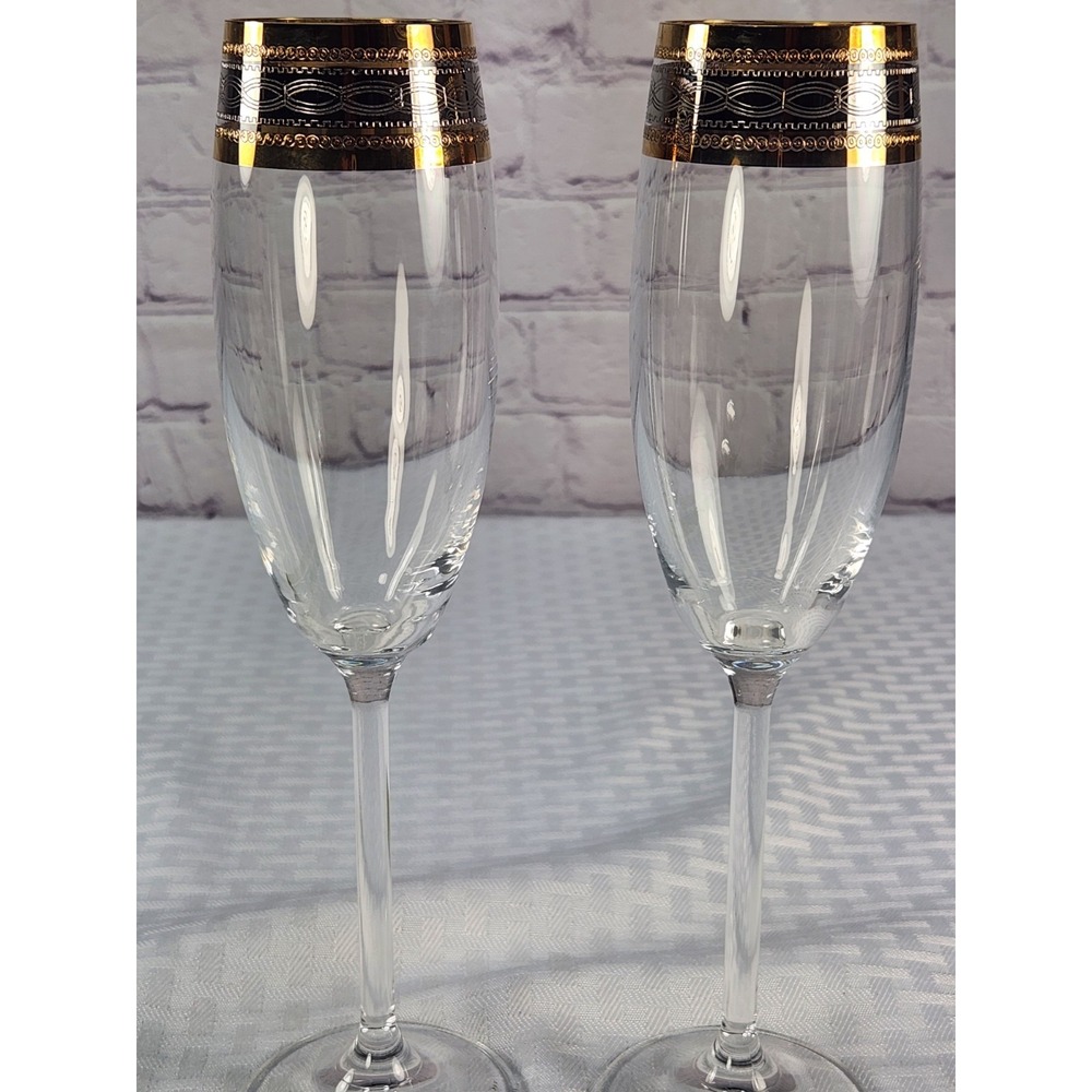Royal Gallery's Baroque Gold and Platinum Fluted Champagne Glasses set 2/ea